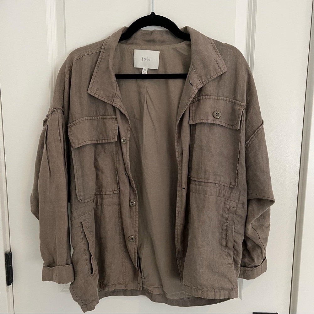 Joie Linen Green Bomber Jacket